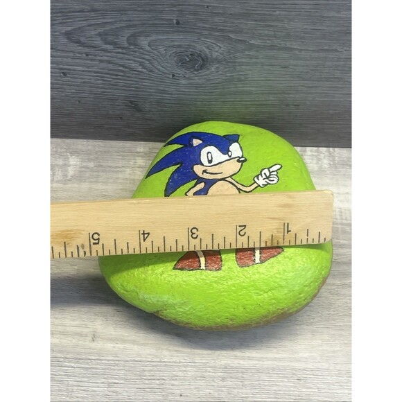 Hand Painted Art Rock Garden Sonic the Hedgehog Paperweight OOAK - Picture 7 of 8